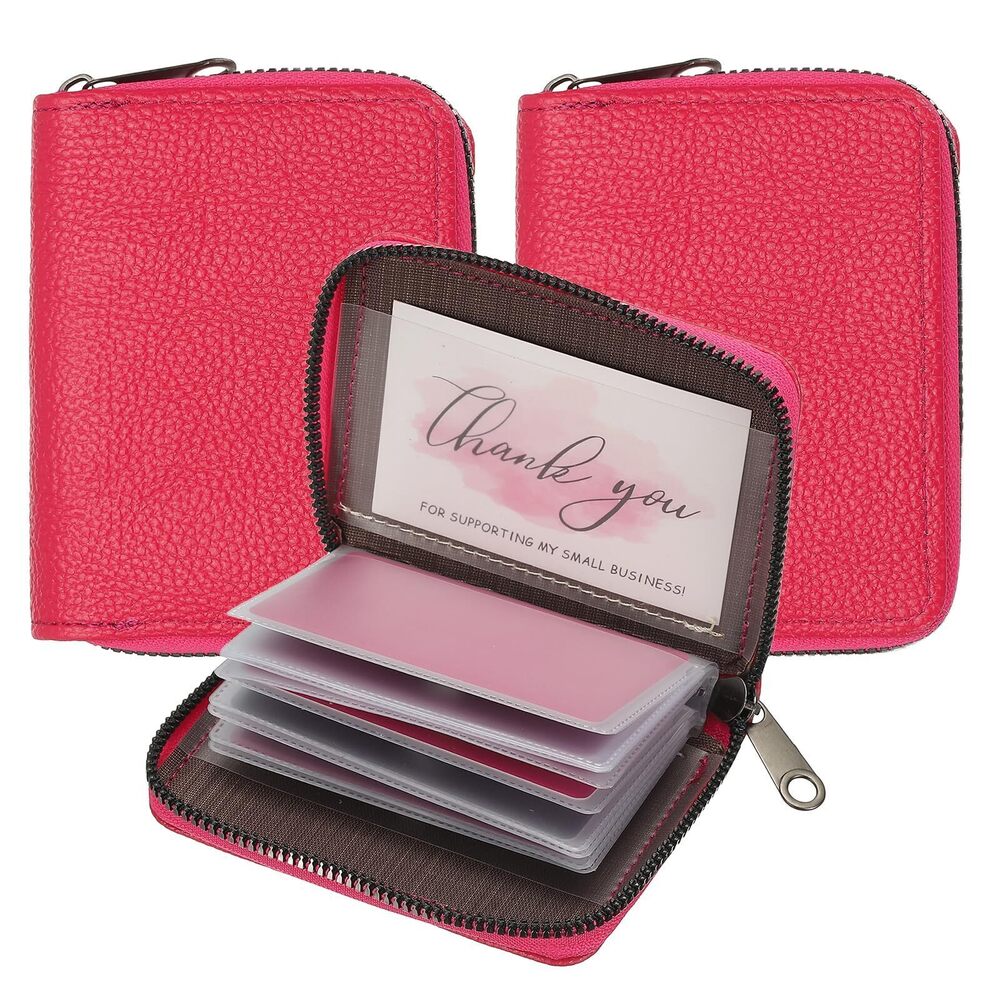 4817 2Pcs Credit Card Holder Zipper Wallet, Leather Card ID Case Organizer